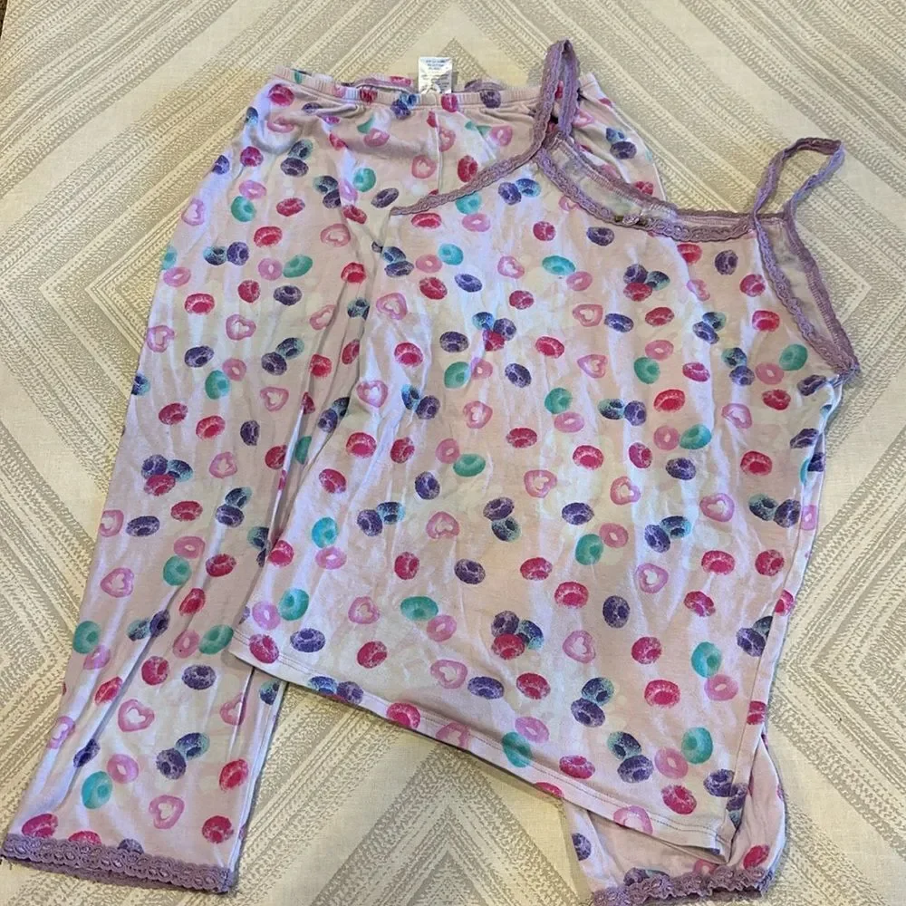 Esme Girls Lavender with Lace Trim Fruit Loop Tank & Pants Pajama Set - Size 12